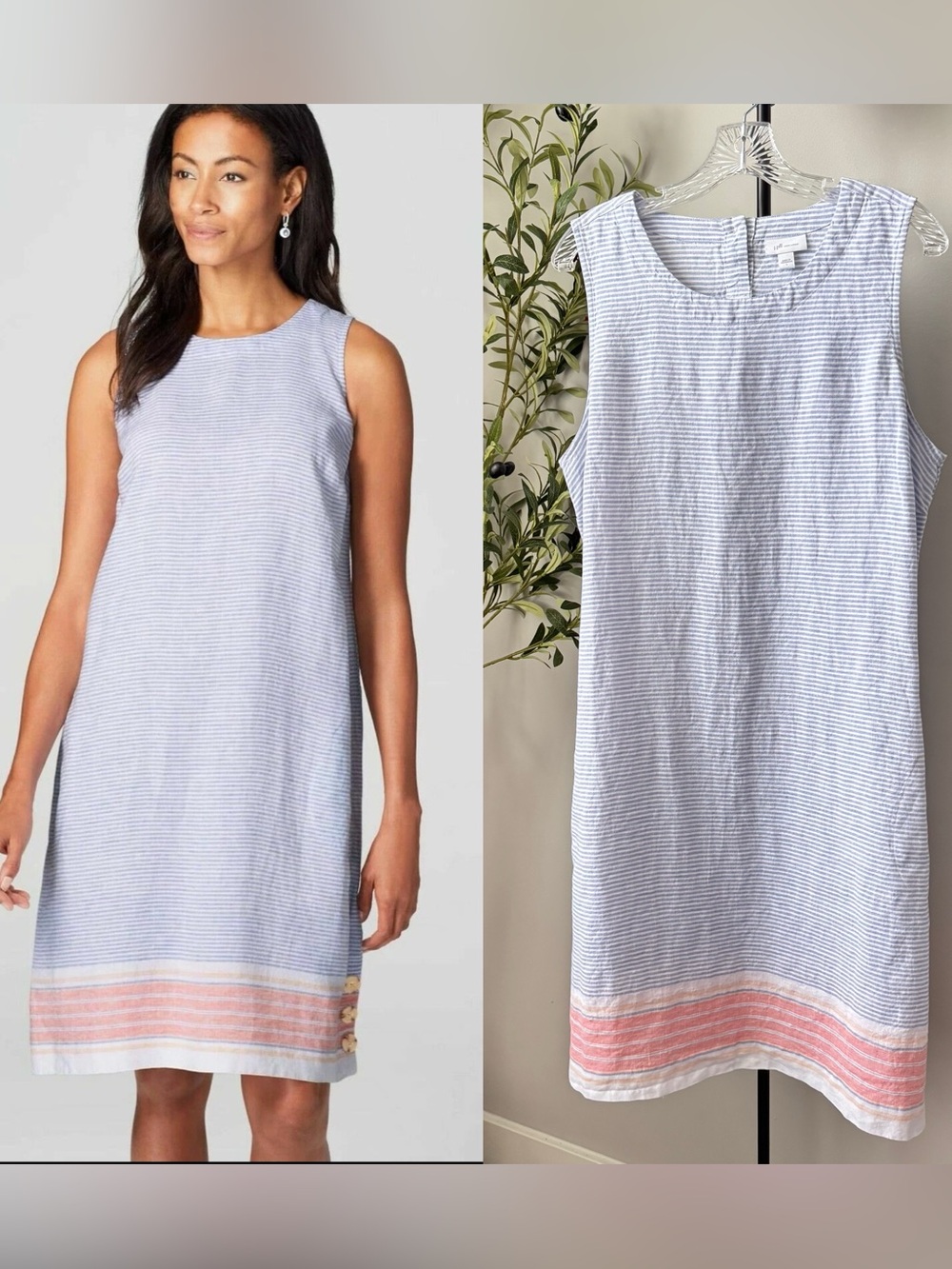 J. Jill Love Linen Striped Sleeveless Dress with Pockets